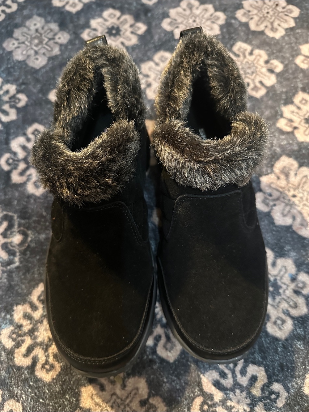 Skechers Black Faux-Fur Cuff Winter Ankle Boots